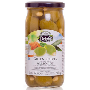 Оливки, каперсы, томаты "Delphi" Green Olives Stuffed with Almonds, 350 г