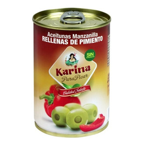 Оливки, каперсы, томаты "Karina" Aceitunas Verdes con Pimiento, 295 г