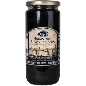 Оливки, каперсы, томаты "Delphi" Monastery Black Olives in Brine, 480 г