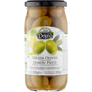 Оливки, каперсы, томаты "Delphi" Olives in Brine Stuffed with Lemon Paste, 350 г