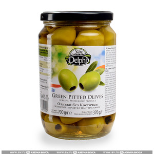 Оливки, каперсы, томаты "Delphi" Green Pitted Olives in Brine, 700 г