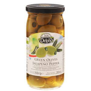 Оливки, каперсы, томаты "Delphi" Green Olives Stuffed with Jalapeno Pepper, 350 г