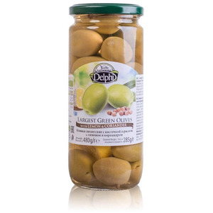 Оливки, каперсы, томаты "Delphi" Largest Green Olives with Lemon & Coriander, 480 г