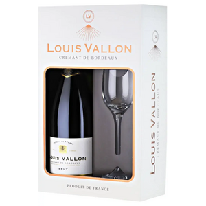 Игристое вино Louis Vallon, Cremant de Bordeaux AOC Brut, gift box with glass