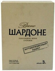 Вино Крымский винный завод, Шардоне Полусладкое, баг-ин-бокс, 3 л