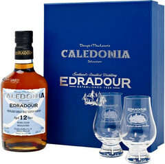 Виски Edradour, "Caledonia" 12 years old, gift box with 2 glasses, 0.7 л