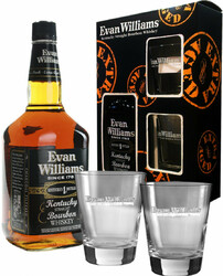 Виски "Evan Williams" Extra Aged (Black), gift box with two glasses, 0.75 л