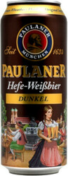 Пиво Paulaner, Hefe-Weissbier Dunkel, in can, 0.5 л