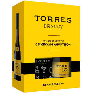 Бренди Torres 10 Gran Reserva, gift box with socks, 0.7 л