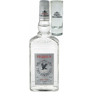 Текила "Tres Sombreros" Tequila Silver, with glass, 0.7 л