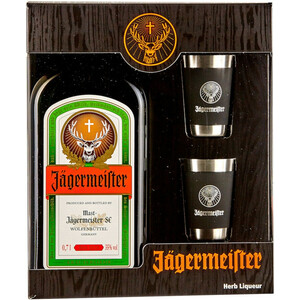 Ликер "Jagermeister", gift box with 2 steel glasses, 0.7 л