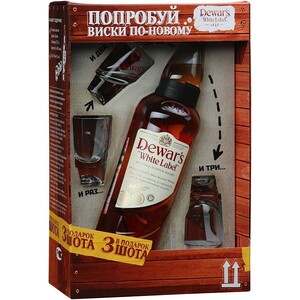 Виски "Dewar's" White Label, gift box with 3 shots, 0.75 л