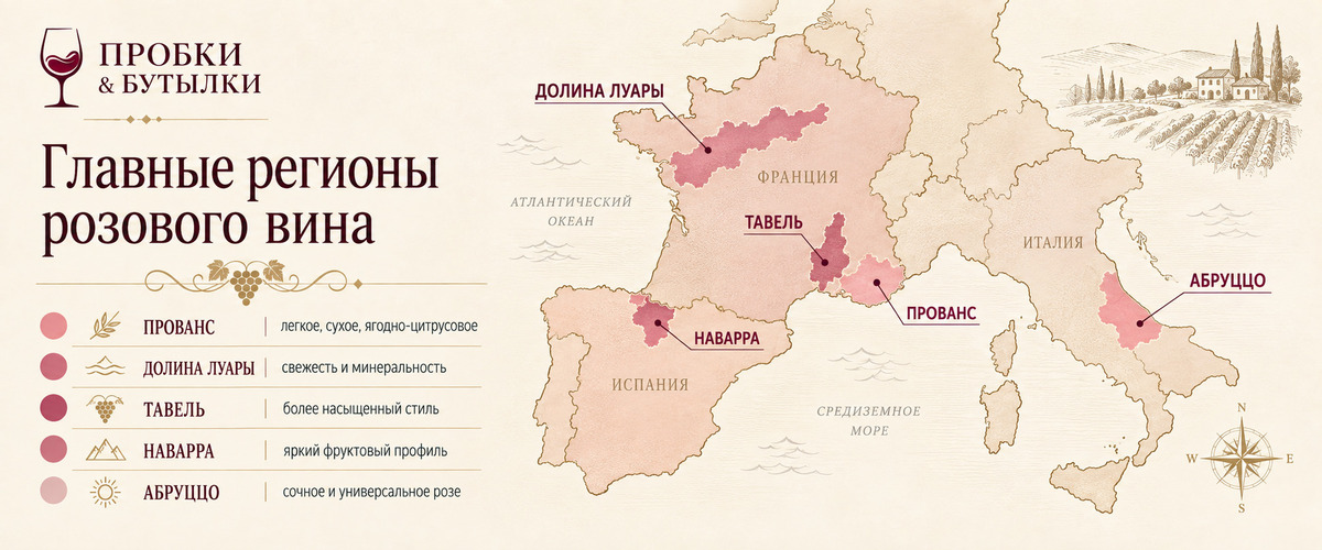 Главные регионы производства розе в мире - инфографика Пробки&Бутылки